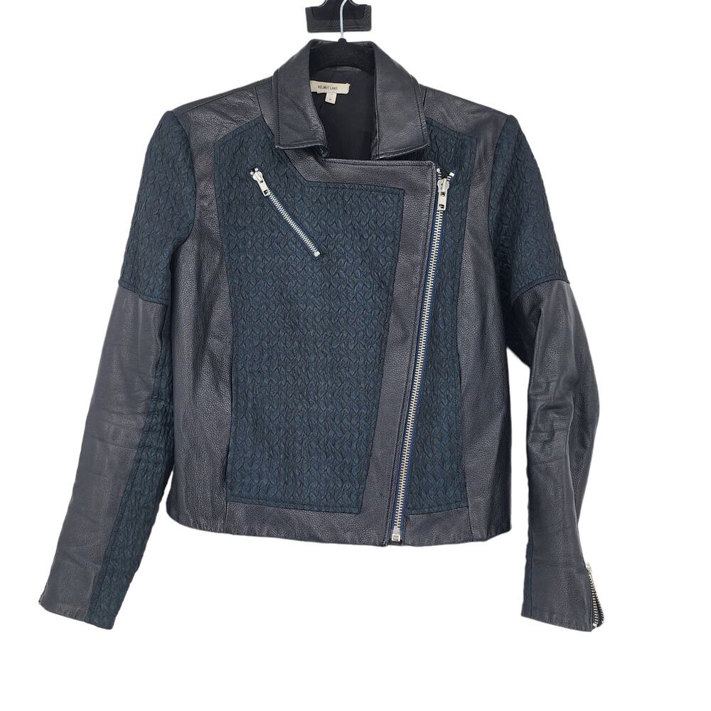 Helmut Lang Black Asymmetrical Zip Leather and Knit Moto Jacket Size Small